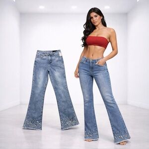 Joseph Ribkoff Pearl Embellished Cropped Jeans High Rise NWT Size (4) 27x28